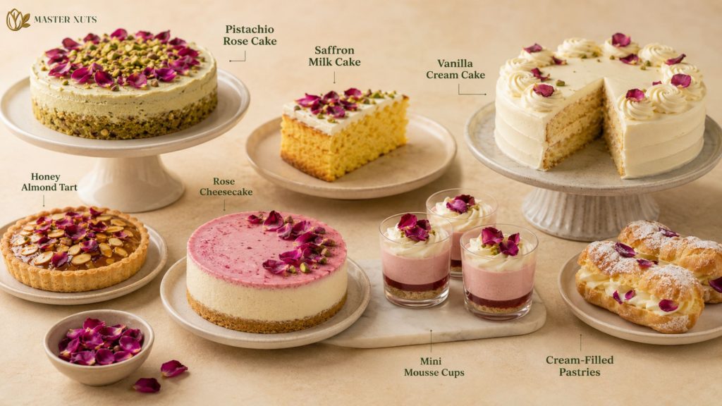cake and pastry decoration with edible rose petals