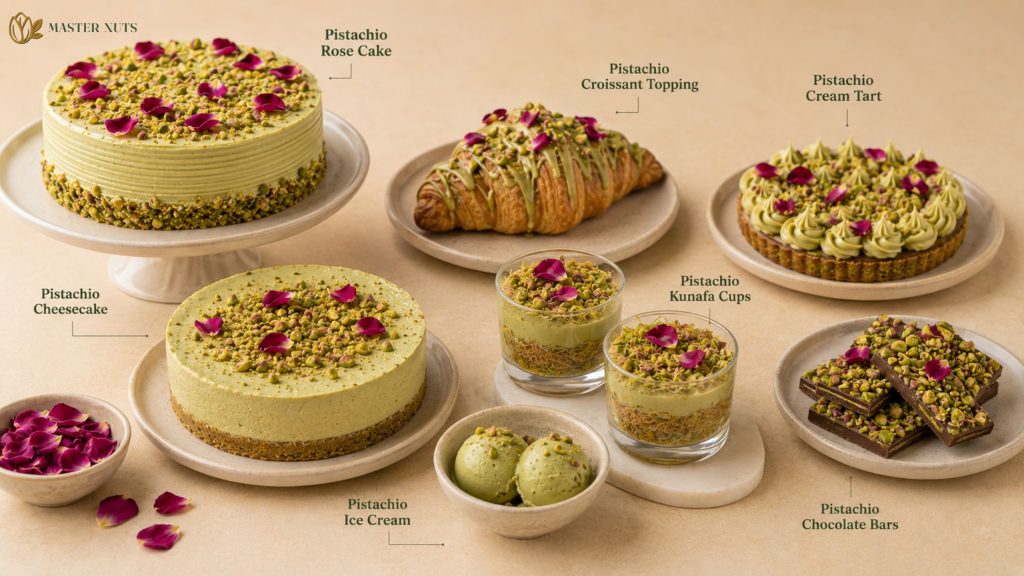 pistachio desserts decoration with edible rose petals