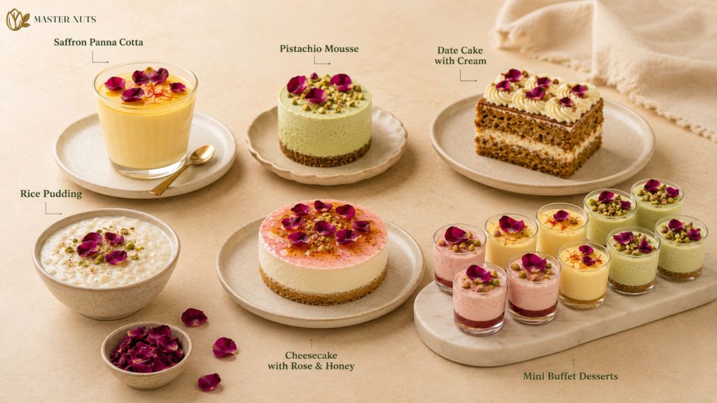 plated desserts and hotel service with edible rose petals