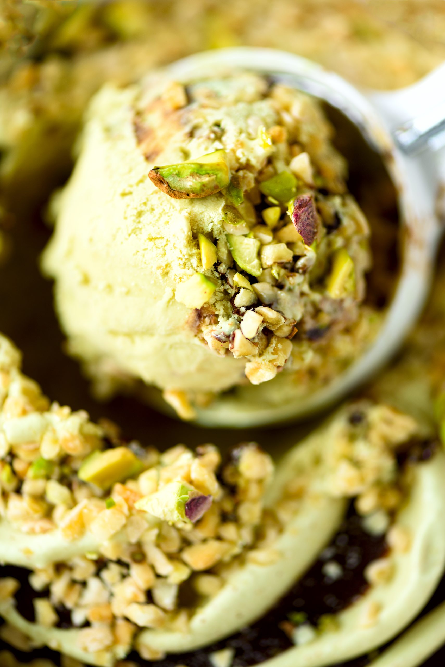 Pistachio gelato topped with diced pistachios