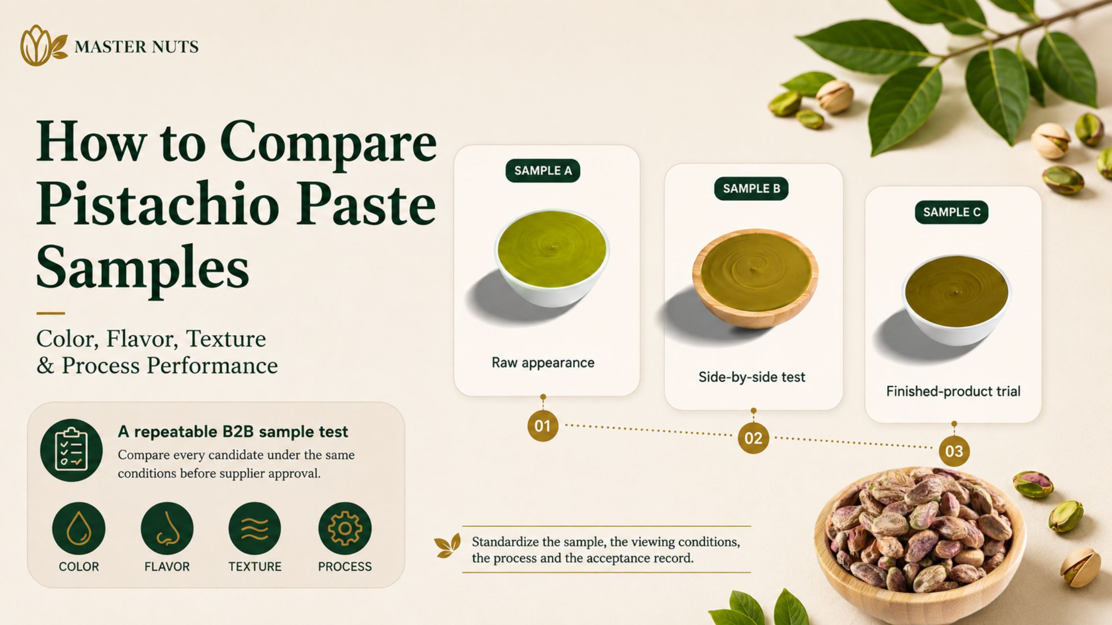 How to compare pistachio paste samples: color, flavor, texture and process performance
