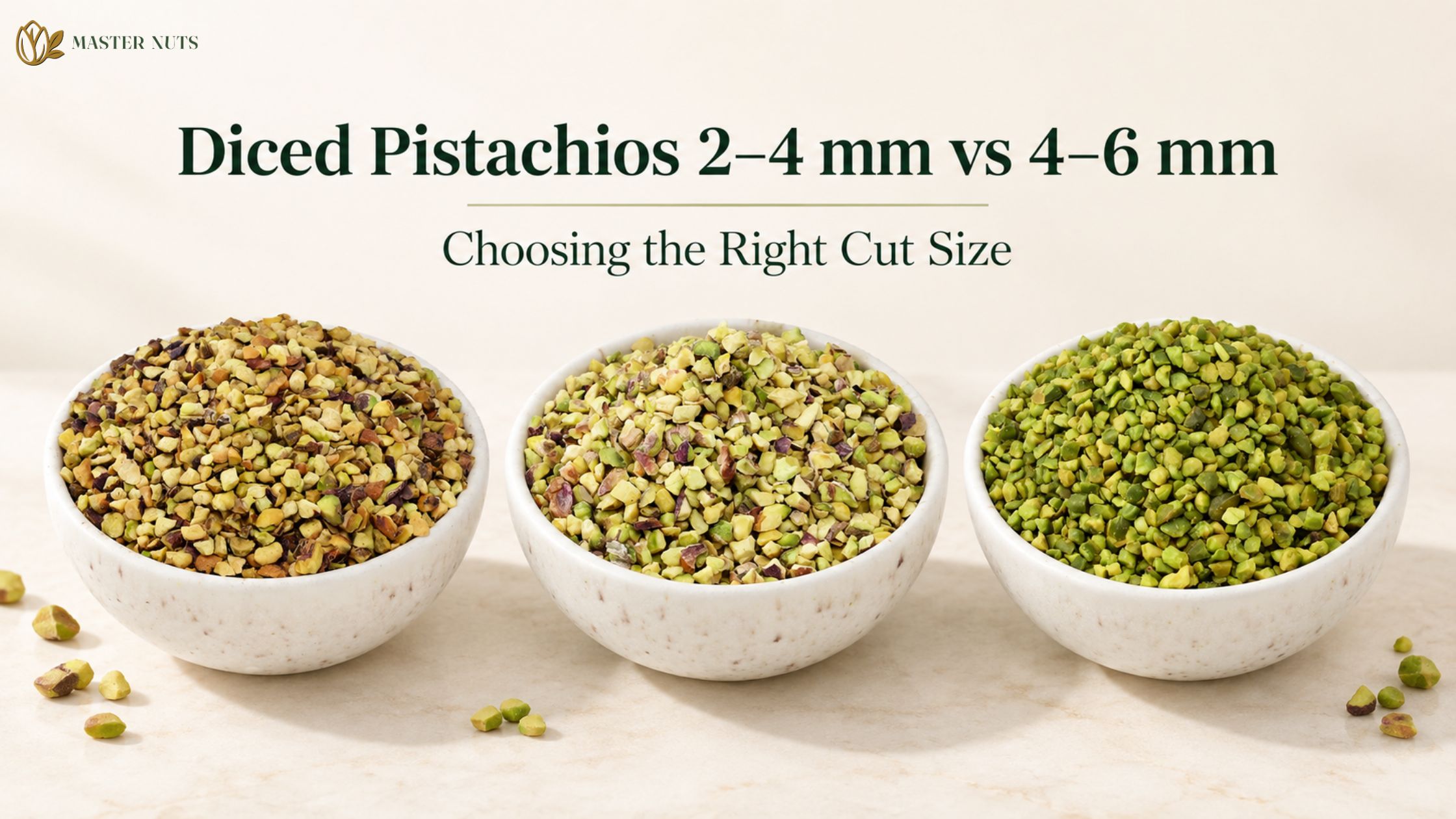 Diced pistachios 2–4 mm vs 4–6 mm: choosing the right cut size